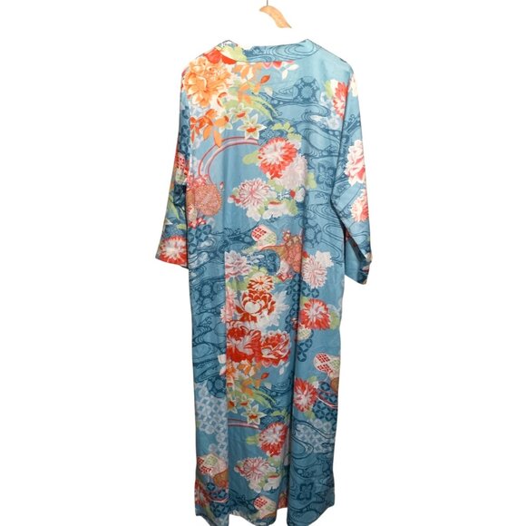 Natori Women's Kaftan Floral Kimono Vibrant Blue Multicolor Sz Large Boho Lounge - Picture 5 of 13